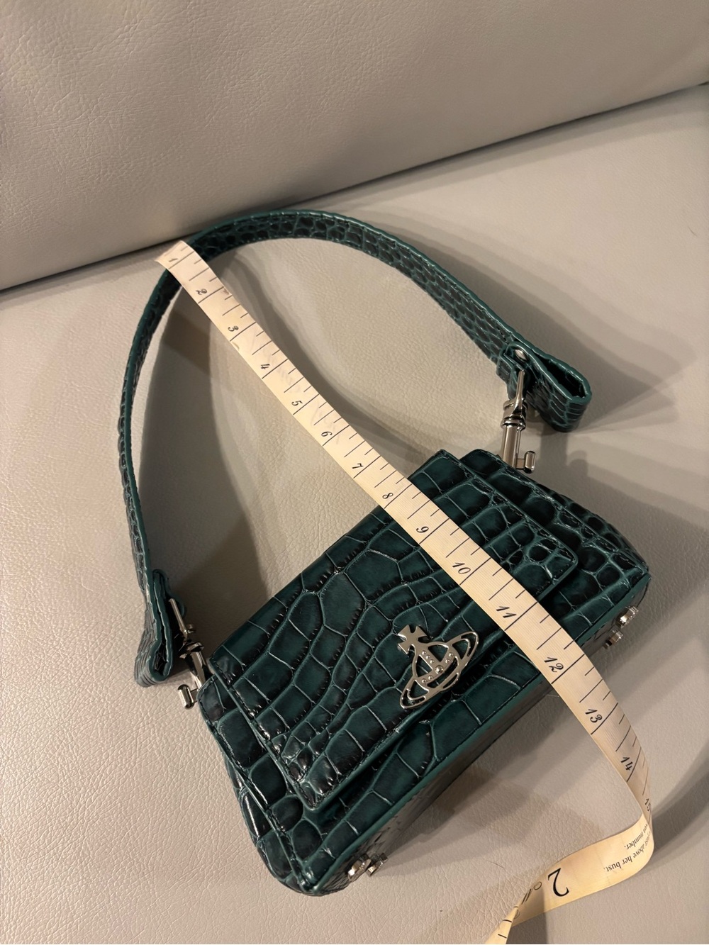 Authentic Vivienne Westwood Hazel Croc-Embossed Shoulder Bag with Orb Logo